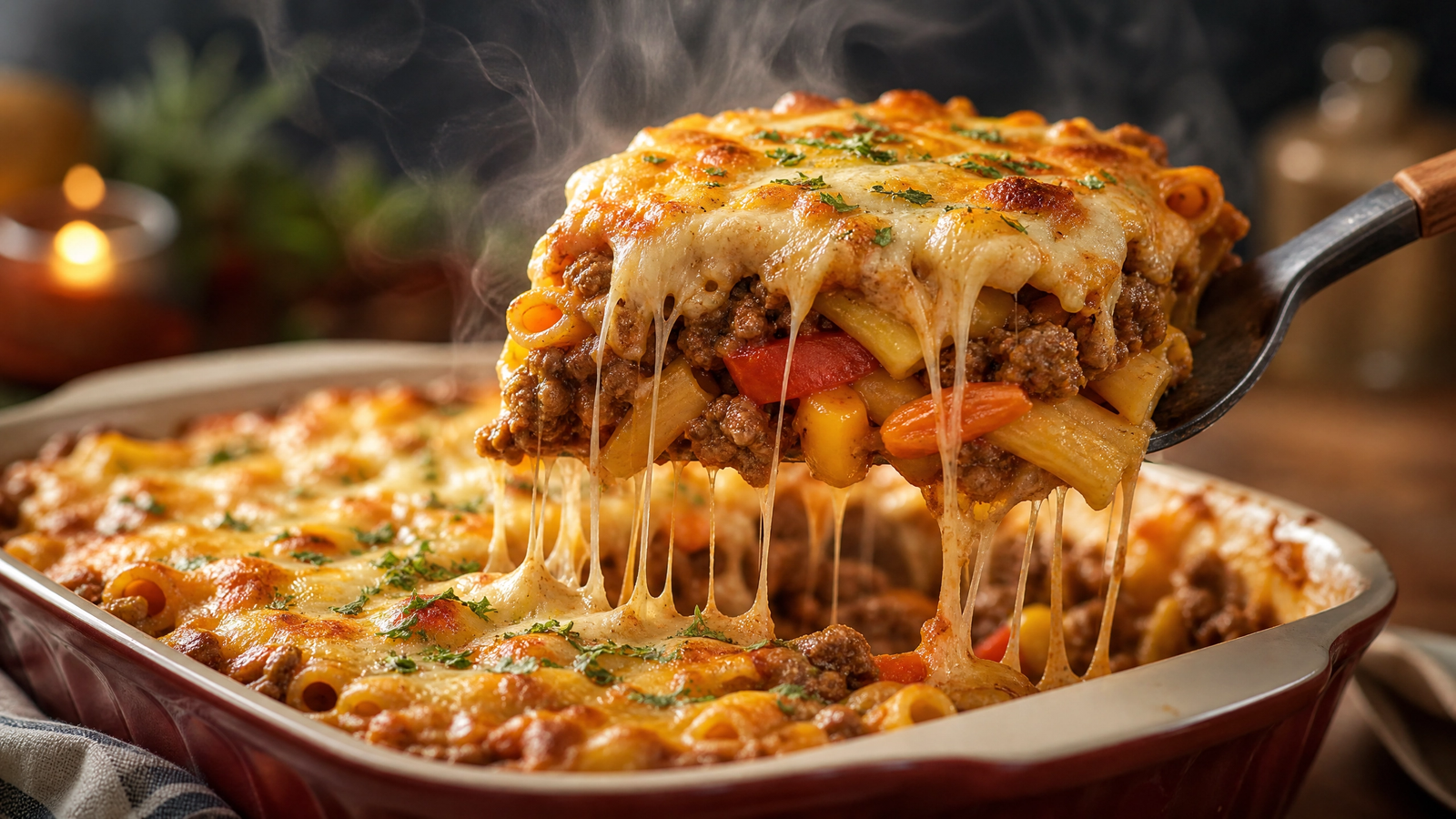 A Revolução do Jantar em 15 Minutos: O Segredo do Casserole de Carne e Massa que Conquistou a Família