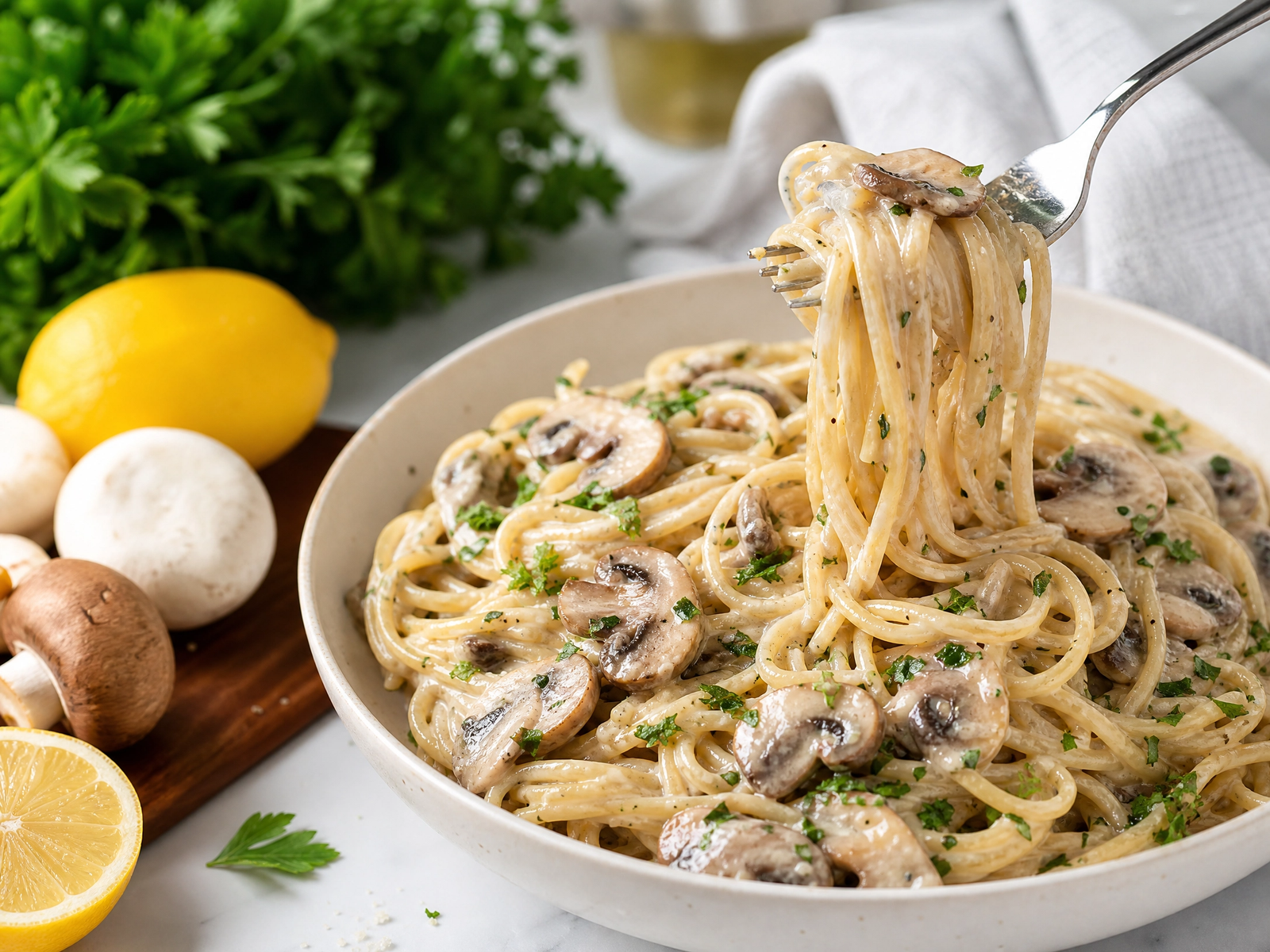 Espaguete Cremoso de Cogumelos: A Sinfonia de Sabores Terrosos e Cítricos na Culinária Italiana